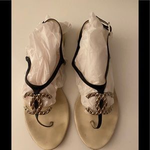 Chanel Black Patient Thong Sandals